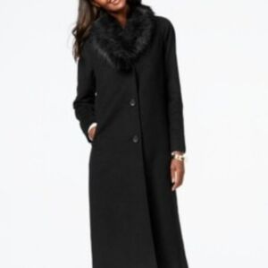 Henig Furs Lamb Wool Blend Black Fur Collar Coat Size 24/26